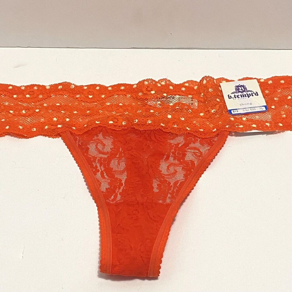 b. tempt'd by Wacoal Orange Lace Kiss Thong Panties Women's XL Large #970182 NWT
